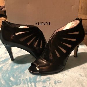 Alfani Black Leather Peep Toe Heels | Size 9